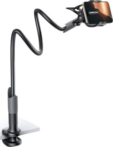 Read more about the article Lamicall Gooseneck Phone Holder for Bed – Cell Phone Mount Clamp Clip, Flexible Long Arm, Overhead Mount for Desk Headboard Bedside, for iPhone 16 Pro Max, 15 Pro Max, 14 Plus, 13 Mini & 4-7″ Phone