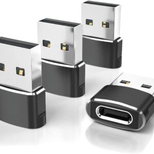 Elebase USB to USB C Adapter 4 Pack,USBC Female to A Male Car Charger,Type C Converter for iPhone 16 16e Pro Max,15 14 13 12 Plus,Apple Watch iWatch 10 9 8,iPad Air,Samsung Galaxy S25,Serial Adaptor