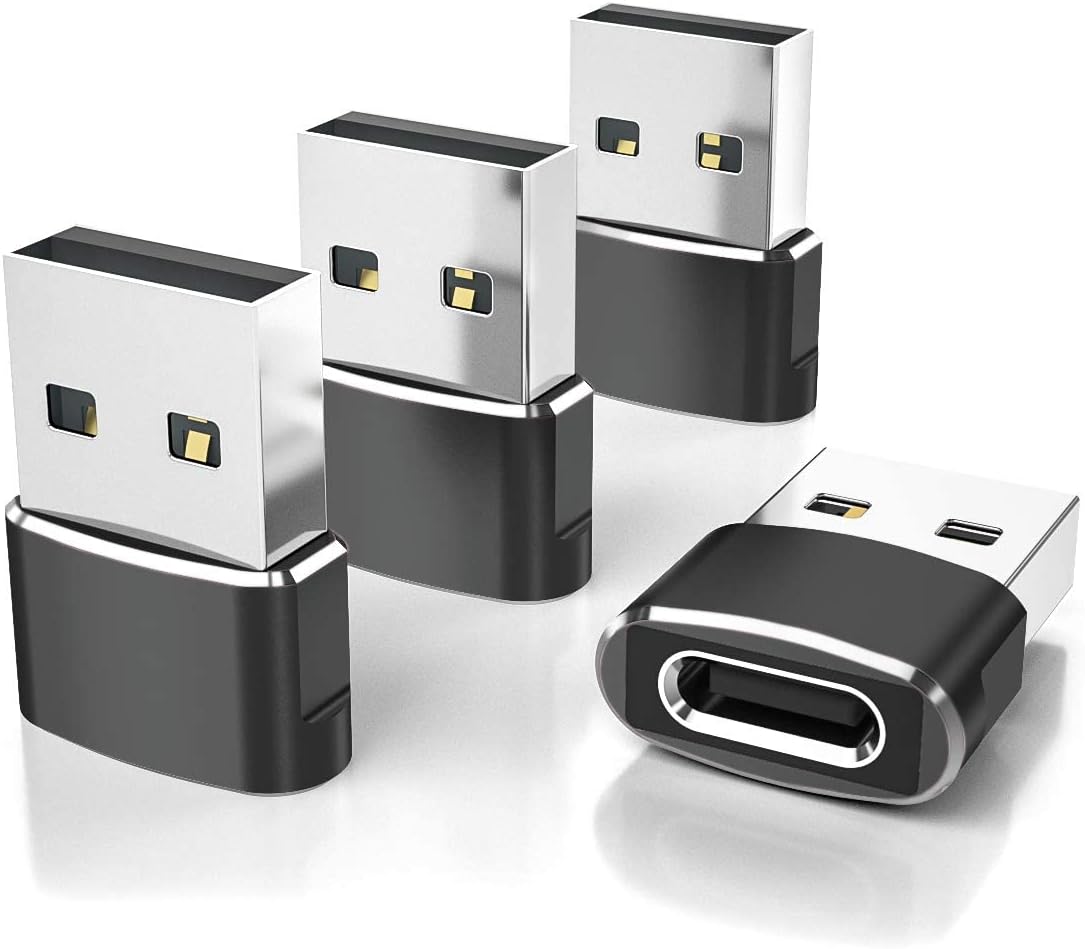 Elebase USB to USB C Adapter 4 Pack,USBC Female to A Male Car Charger,Type C Converter for iPhone 16 16e Pro Max,15 14 13 12 Plus,Apple Watch iWatch 10 9 8,iPad Air,Samsung Galaxy S25,Serial Adaptor