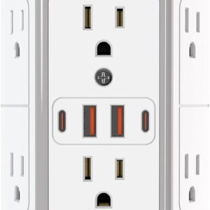 Outlet Extender Surge Protector – 6 Outlet Splitter with 4 USB Ports (2 USB C), Multiple Plug Expander Wall Charger, 3 Sided Multi Plug Wall Adapter Power Strip for Home Office Kitchen Travel