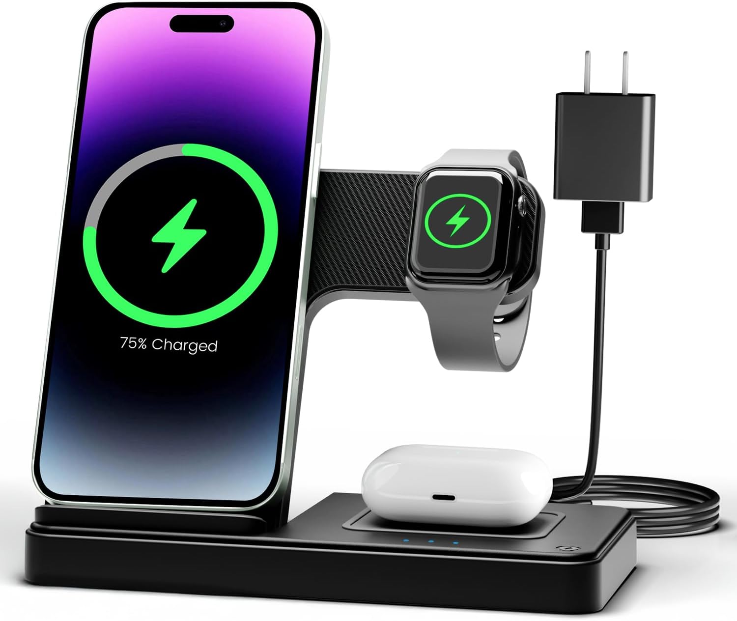 You are currently viewing Wireless Charger iPhone Charging Station: 3 in 1 Charger Stand Multiple Devices for Apple – iPhone 16e 16 15 14 Pro Max 13 12 11 – Watch 10 9 8 7 6 5 4 3 2 SE and Ultra Series – Airpods 4 3 2 Pro