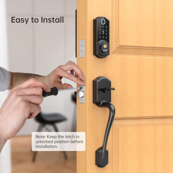 Smart Lock Front Door, SMONET Keyless Entry Door Lock with Handle, Smart Front Door Lock Set Fingerprint Smart Deadbolt Bluetooth Electronic Digital Keypad Lock, Auto Lock Work with Alexa, Black - Image 9