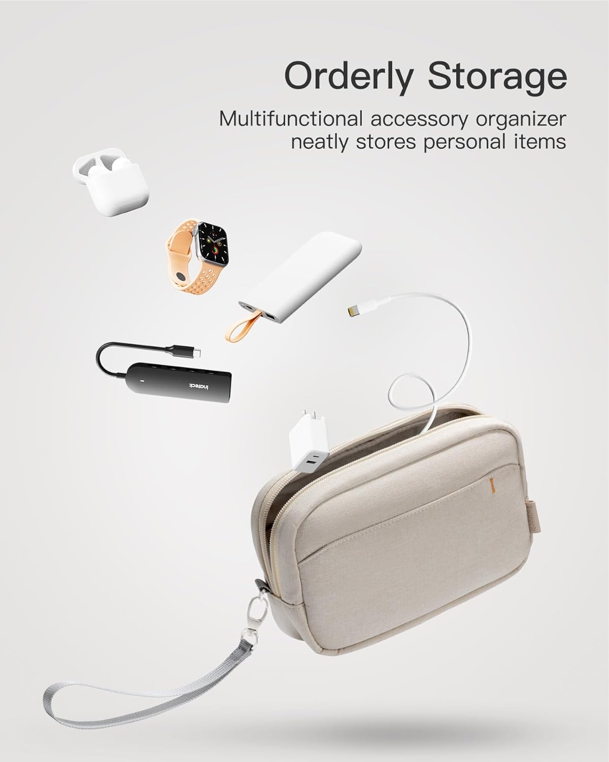 Inateck Electronics Organizer Travel Case, Water-resistant Cable Organizer Pouch, Multi-purpose Accessories Carry Case for Cord, Charger, Cables, Phone, USB Drive, Beige, Small - Image 2