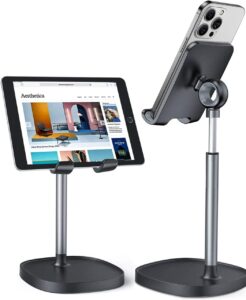 Read more about the article LISEN Cell Phone Stand Adjustable for iPhone Phone Holder for Desk, Office Desk Accessories Computer PC for iPhone Stand Gaming Essentials Fit Otterbox Case Phones Switch Kindle iPad Air Tablet 4-10in