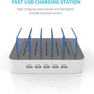 MSTJRY Charging Station for Multiple Devices : 5 Port Multi USB-A Charger Stations Multi-Device Organizer Charging Dock Designed for iPhone iPad Cell Phone Tablets (7 Short Cables Included)