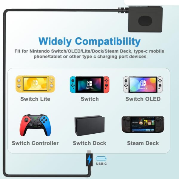 Fast Charging Power Charger for Nintendo Switch, USB-C Type C Power Adapter for Nintendo Switch/Lite/OLED,Support TV Mode 15V 2.6A - Image 2