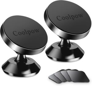 Read more about the article Coolpow【2 Packs 】Magnetic Phone Holder for car【Strong Magnet】phone holders for your car phone holder Mount for Car【4 Metal Plate】Universal Dash cell phone car mount for iphone Samsung car accessories
