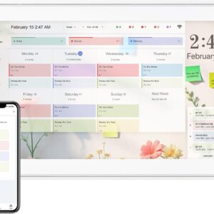 Digital Calendar 15.6 Inch, Electronic Calendar Chore Family Schedules, Smart Weekly and Monthly Planner, 1920 * 1080P IPS Touchscreen Interactive Display – Wall Mount White