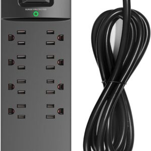 Power Strip – Addtam Surge Protector with 10 Outlets and 4 USB Ports, 6 Feet Extension Cord with Flat Plug, 2700 Joules, ETL Listed, Black