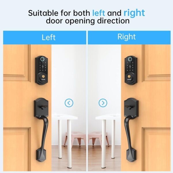 Smart Lock Front Door, SMONET Keyless Entry Door Lock with Handle, Smart Front Door Lock Set Fingerprint Smart Deadbolt Bluetooth Electronic Digital Keypad Lock, Auto Lock Work with Alexa, Black - Image 8