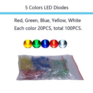 Electronic Component Kit Total 1390 Pcs, LED Diodes, Metal Film Resistors, Electrolytic Capacitor Package, Common Diodes, Ceramic Capacitors, Common Transistor Assortment Box