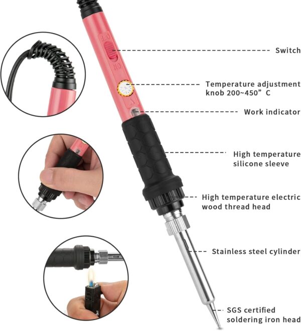 Soldering Iron Kit, 60W Soldering Iron with 5pc Interchangeable Tips, 10-in-1 Adjustable Temperature Solder Welding Tools, Fast Heating, Electronic Repair, 110V - Image 4