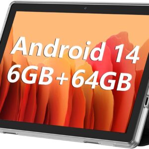 Android Tablet, 10.1 inch Android 14 Tablets 6GB RAM 64GB ROM 1TB Expand, 1280×800 IPS HD Touchscreen,6000mAh Battery, Bluetooth, Dual Camera, GMS, WiFi (Black)