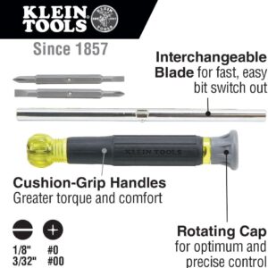 Klein Tools 32581 4-in-1 Electronics Screwdriver Set with 2 Slotted, 2 Phillips Precision Machined Bits, Ideal for Terminal Blocks