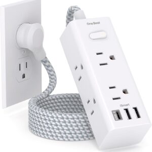 Power Strip Surge Protector – One Beat 6 Widely Outlets with 3 USB Ports (1 USB C), 5 Ft Extension Cord Flat Plug, Wall Mount Outlet Extender Small Power Strip for Travel Home Office College Dorm Room