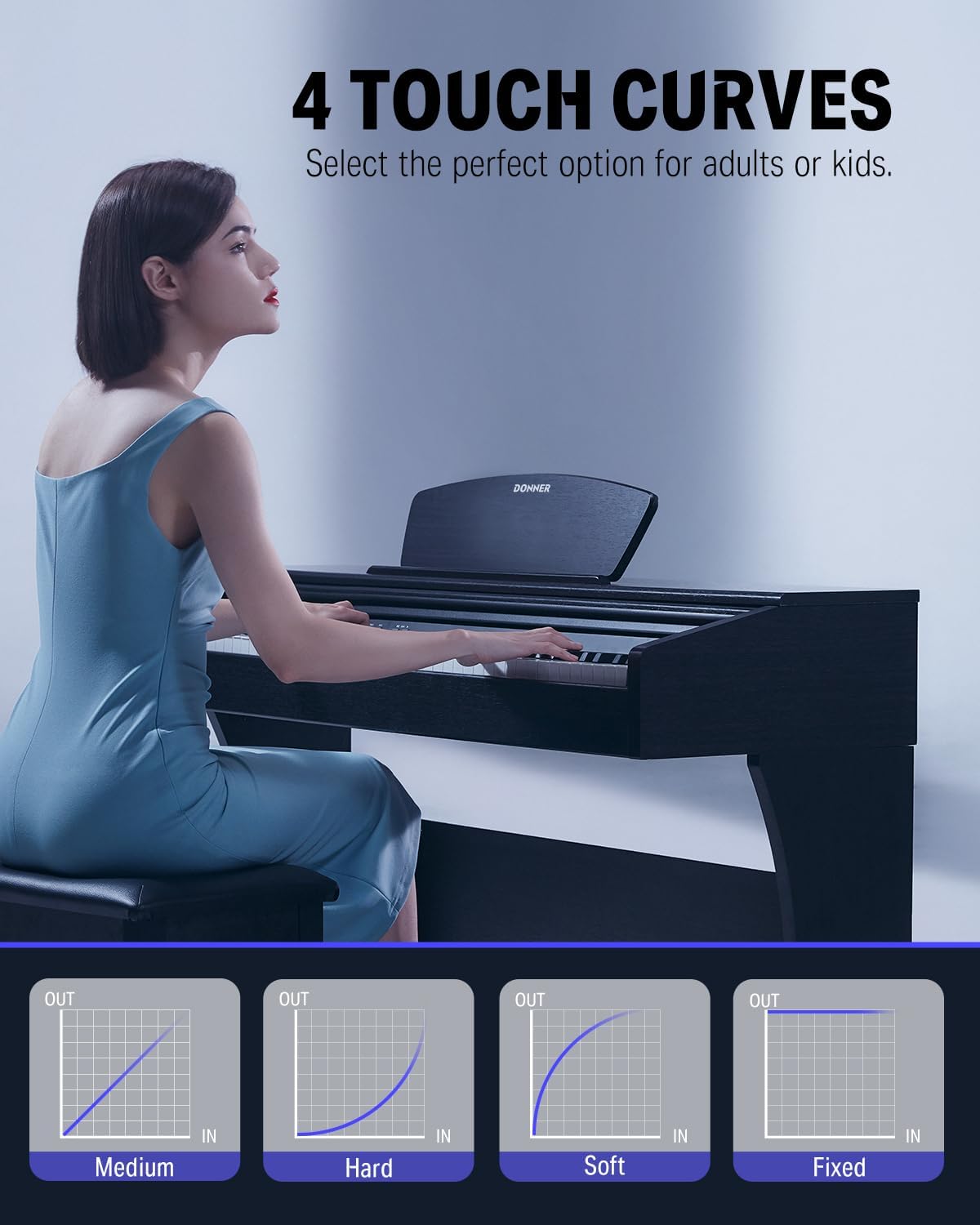 Donner DDP-300 Digital Piano with 88 Graded Hammer Action Weighted Keys, Record, Bluetooth, 10 Voices, 4 Reverb, Speakers, Professional Full Fize Key Keyboard Electric Dark Rose - Image 6