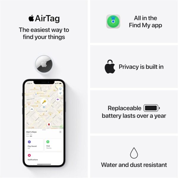 Apple AirTag 4 Pack. Keep Track of and find Your Keys, Wallet, Luggage, Backpack, and More. Simple one-tap Set up with iPhone or iPad - Image 6