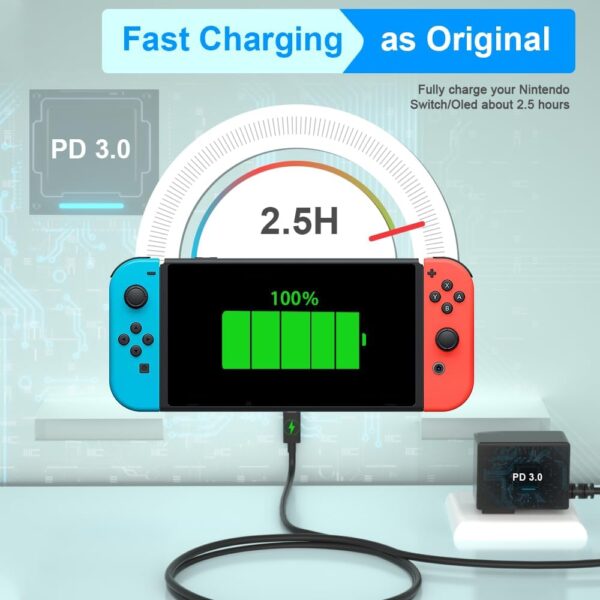 Fast Charging Power Charger for Nintendo Switch, USB-C Type C Power Adapter for Nintendo Switch/Lite/OLED,Support TV Mode 15V 2.6A - Image 3