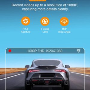Dash Cam WiFi FHD 1080P Car Camera, Front Dash Camera for Cars, Mini Dashcams for Cars with Night Vision, 24 Hours Parking Mode, WDR, Loop Recording, G-Sensor, APP, Support 128GB Max