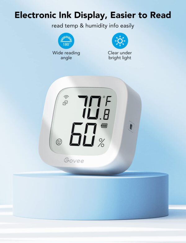 Govee WiFi Thermometer Hygrometer H5103, Indoor Bluetooth Temperature Humidity Sensor with Electronic Ink Display, App Notification Alert, Free Data Storage Export, Digital Remote Monitor for Bedroom - Image 4