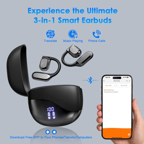 AI Translation Earbuds Real Time, 144 Language Translator Earbuds for iPhone and Android 3-in-1 Translation Headphones Translating Device for Travel Business Learning with Charging Case(Black) - Image 4