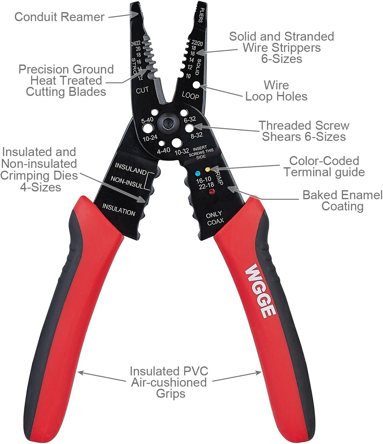 WGGE WG-015 Professional 8-inch Wire Stripper/wire crimping tool, Wire Cutter, Wire Crimper, Cable Stripper, Wiring Tools and Multi-Function Hand Tool. - Image 4