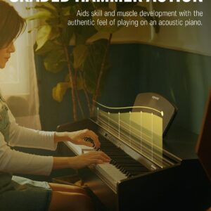 Donner DDP-300 Digital Piano with 88 Graded Hammer Action Weighted Keys, Record, Bluetooth, 10 Voices, 4 Reverb, Speakers, Professional Full Fize Key Keyboard Electric Dark Rose