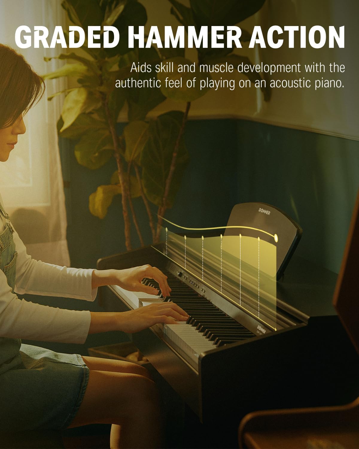 Donner DDP-300 Digital Piano with 88 Graded Hammer Action Weighted Keys, Record, Bluetooth, 10 Voices, 4 Reverb, Speakers, Professional Full Fize Key Keyboard Electric Dark Rose - Image 2