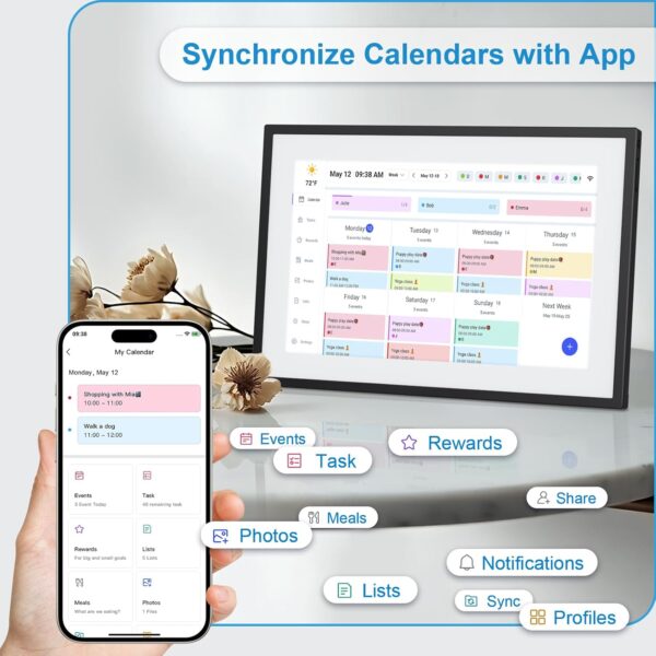 10.1 Inch Digital Calendar+Digital Picture Frame, 2025-2026 Desk Calendar Smart WiFi Planner&Chore Chart, IPS HD Interactive Touchscreen Display For Family Schedules - Image 3