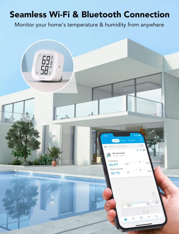 Govee WiFi Thermometer Hygrometer H5103, Indoor Bluetooth Temperature Humidity Sensor with Electronic Ink Display, App Notification Alert, Free Data Storage Export, Digital Remote Monitor for Bedroom - Image 2
