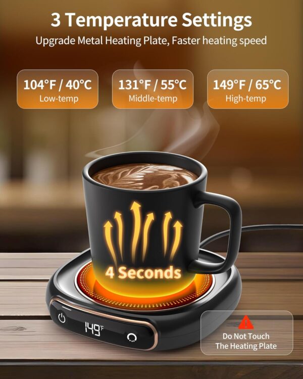 Lerat Coffee Mug Warmer, 3 Temp Settings & Auto Shut Off, Mug Warmer for Desk, Electric Beverage Warmer for Coffee/Tea/Milk in Your Home & Office, Coffee Gifts for Women Men Parents (No Cup) - Image 3
