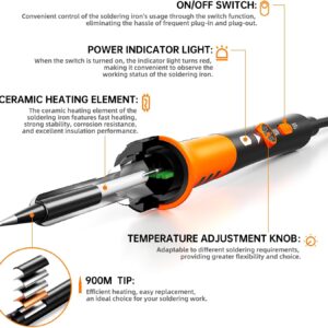 60W Adjustable Temperature Soldering Iron Kit – 9-in-1 With 5 Tips, Solder Wire Stand for Soldering and Repair