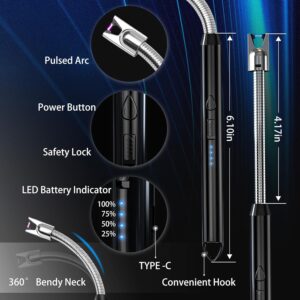 KTEBO® 2 Pack Plasma Arc Electric Lighters Rechargeable – USB Long Reach for Scented Candles, BBQ Grill &Camping – Windproof Design Lighters