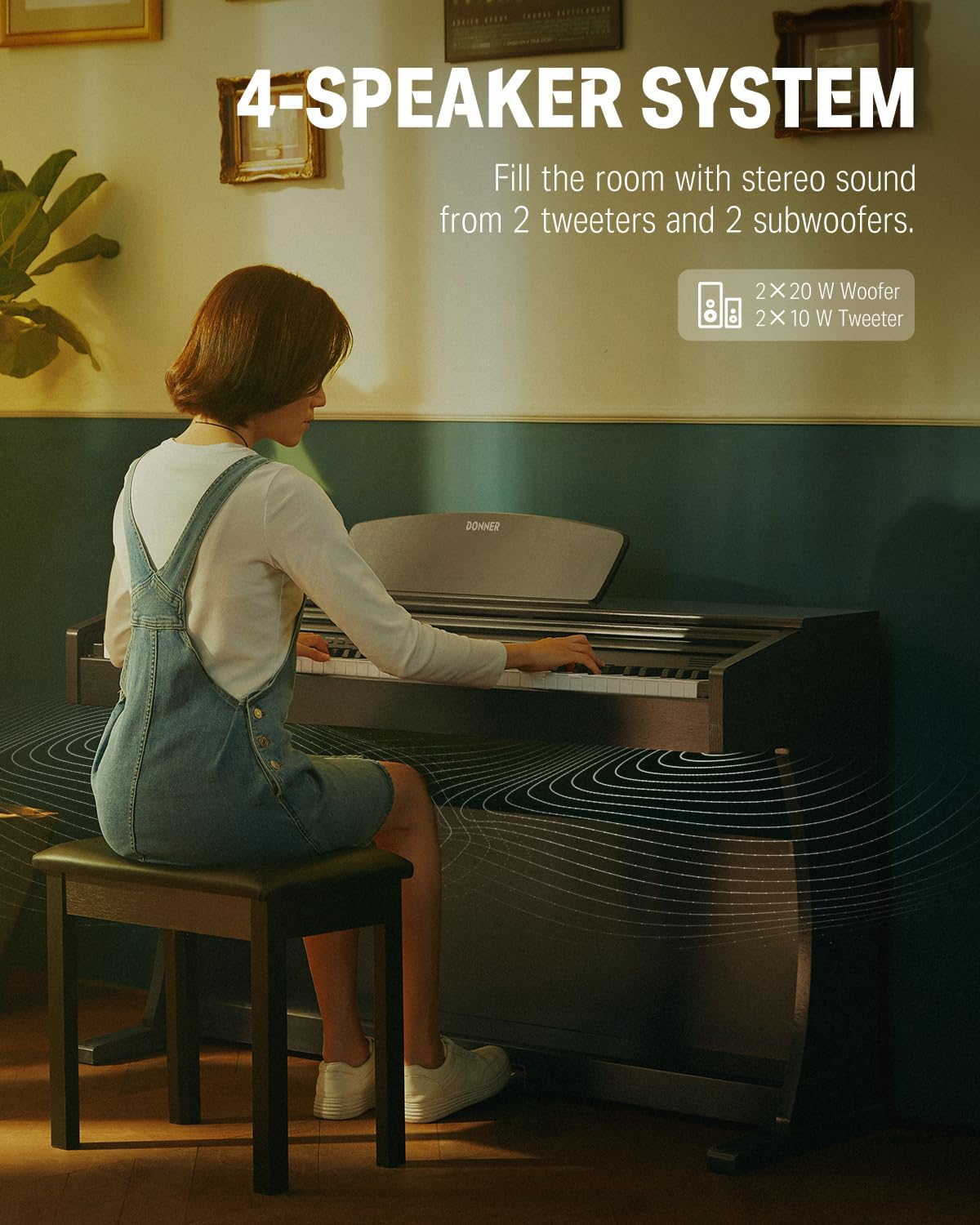 Donner DDP-300 Digital Piano with 88 Graded Hammer Action Weighted Keys, Record, Bluetooth, 10 Voices, 4 Reverb, Speakers, Professional Full Fize Key Keyboard Electric Dark Rose - Image 3