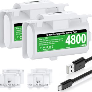 Rechargeable Batteries for Xbox One/Xbox Series X|S Controller,2x4800mWh Xbox Controller Battery Pack, Play and Charge Kit for Xbox Series X/S,Xbox One/Elite,Xbox One S/X with LED Indicator