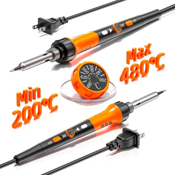 Soldering Iron Premium Kit, 60W Soldering Gun with Ceramic Heater, 12-in-1 Soldering Tool, Adjustable Temperature 200 to 450°C, Includes Soldering Iron Tip, Solder Wire, Pump and Paste - Image 3