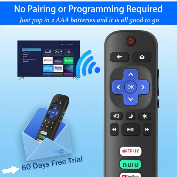 2 Pack Replacement Remote Controls Compatible with Roku Smart TV, Infrared Remotes for TCL/Hisense/Sharp/Philips/Onn/Element/Insignia Roku TV (Not Compatible with Roku Stick, Box or Speaker) - Image 3