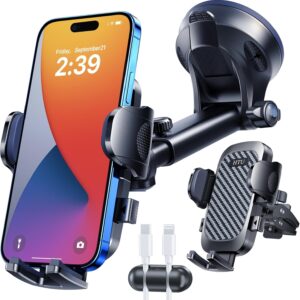 Read more about the article HTU 2025 Best Car Phone Holder 【Ultimate 5-in-1 & Upgraded 100+LBS Strongest Suction】【True Military-Grade & Safety Cert】 360° Windshield Dashboard Vent Mount Stand for iPhone Android & Truck, Black