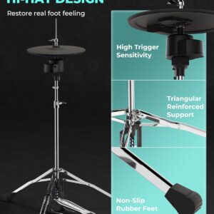 Fesley Electric Drum Set, Electronic Drum Set with 4 Quiet Mesh Drum Pads, Independent HiHat and Kick Drum Full Size Adult Drum Set, 3 Cymbals with Choke, 225 Sounds, USB MIDI, Drum Throne, and Sticks