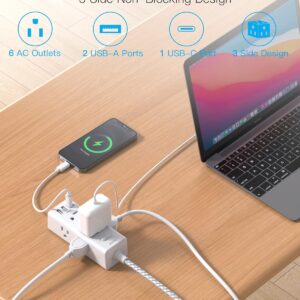 Power Strip Surge Protector – One Beat 6 Widely Outlets with 3 USB Ports (1 USB C), 5 Ft Extension Cord Flat Plug, Wall Mount Outlet Extender Small Power Strip for Travel Home Office College Dorm Room
