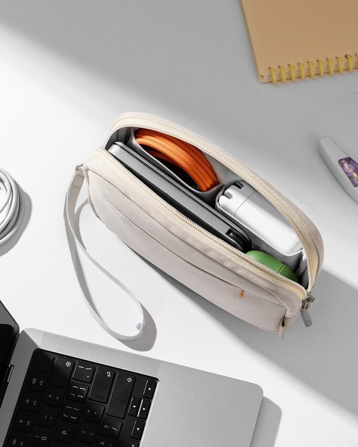 Inateck Electronics Organizer Travel Case, Water-resistant Cable Organizer Pouch, Multi-purpose Accessories Carry Case for Cord, Charger, Cables, Phone, USB Drive, Beige, Small - Image 6