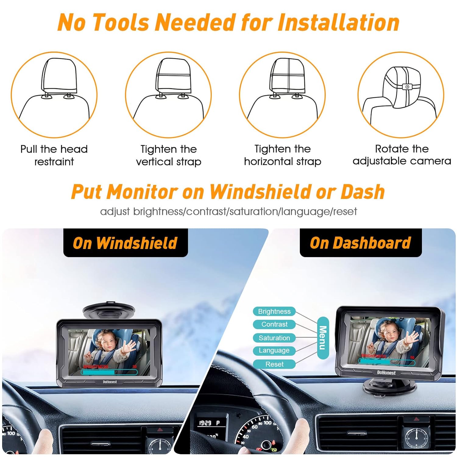 DoHonest Baby Car Camera HD 1080P - Rear-Facing Car Baby Monitor with Night Vision, Adjustable View Angle, Easy Setup, Anti-Glare Display, Safety for Kids & Infants - Image 5