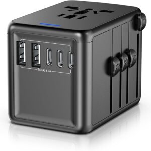 Universal Travel Adapter, 5-Port 6.0A 30W International Power Adapter with 3 USB-C, 2 USB-A Ports & 1 AC Outlet, Global Travel Essentials, European Travel Plug Adapter for Over 200+ Countries