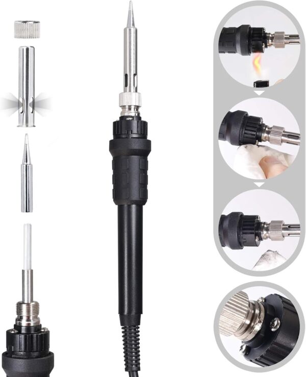 YIHUA 926 III 60W LED Display Soldering Iron Station Kit w 2 Helping Hands, 6 Extra Iron Tips, Roll of Lead-Free Solder, Solder Sucker, S/S Tweezers, °C/ºF Conversion, Auto Sleep & Calibration Support - Image 9