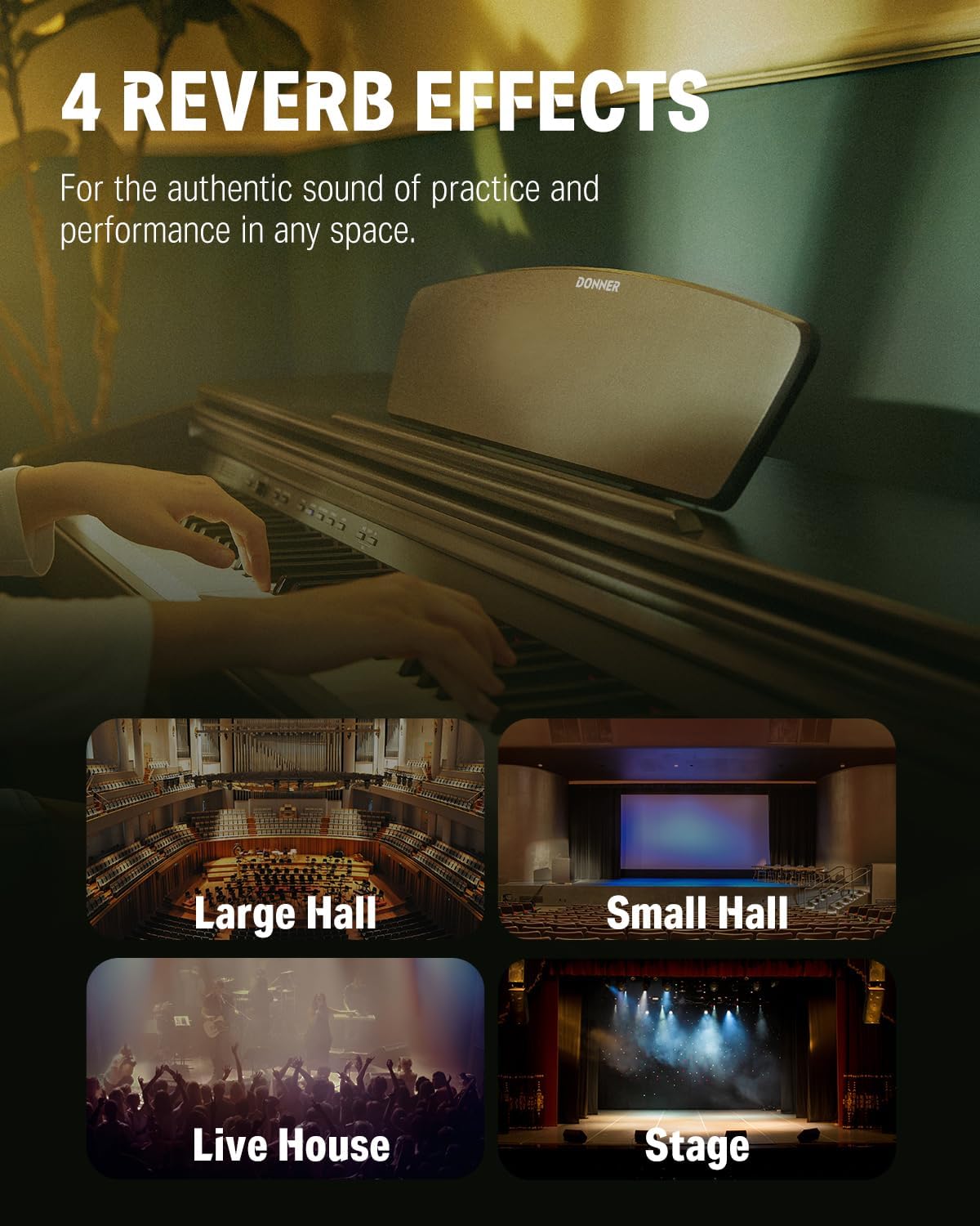 Donner DDP-300 Digital Piano with 88 Graded Hammer Action Weighted Keys, Record, Bluetooth, 10 Voices, 4 Reverb, Speakers, Professional Full Fize Key Keyboard Electric Dark Rose - Image 5