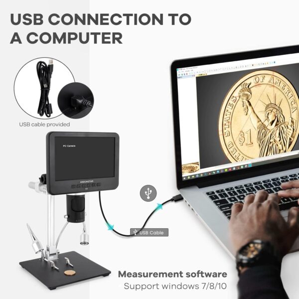 Andonstar AD246S-M HDMI Digital Microscope 2000x for Adults, 3 Lens 2160P UHD Video Record, 7 Inch LCD Soldering Microscope for Electronics Repair, Error Coins, Pro Boom Arm Stand, Windows Compatible - Image 5