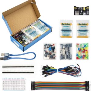 Electronics Basic Kit w/Power Supply Module, Breadboard, Jumper Wire, LED,Resistor, comes with more than 300pcs sensors and components for fun and simple electronic projects.