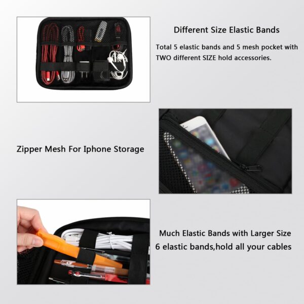 MATEIN Electronics Organizer Travel Case, Water Resistant Cable Organizer Bag for Travel Essentials, Gifts for Men, Storage Bag as Accessories for Phone, Cord, Tablet, Black - Image 4