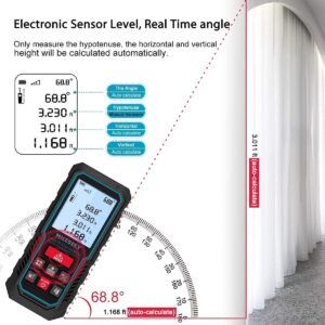 Laser Measure Device, MiLESEEY 229ft Digital Laser Tape Measure with Upgrade Electronic Angle Sensor, 2mm Accuracy, Area Measurement,Volume and Pythagoras, 2″ LCD Backlit,Mute, Battery Included