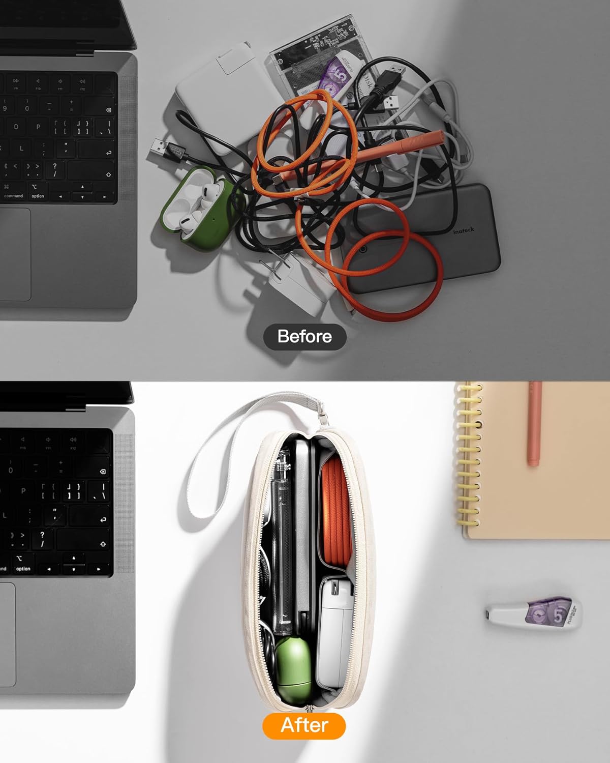 Inateck Electronics Organizer Travel Case, Water-resistant Cable Organizer Pouch, Multi-purpose Accessories Carry Case for Cord, Charger, Cables, Phone, USB Drive, Beige, Small - Image 8
